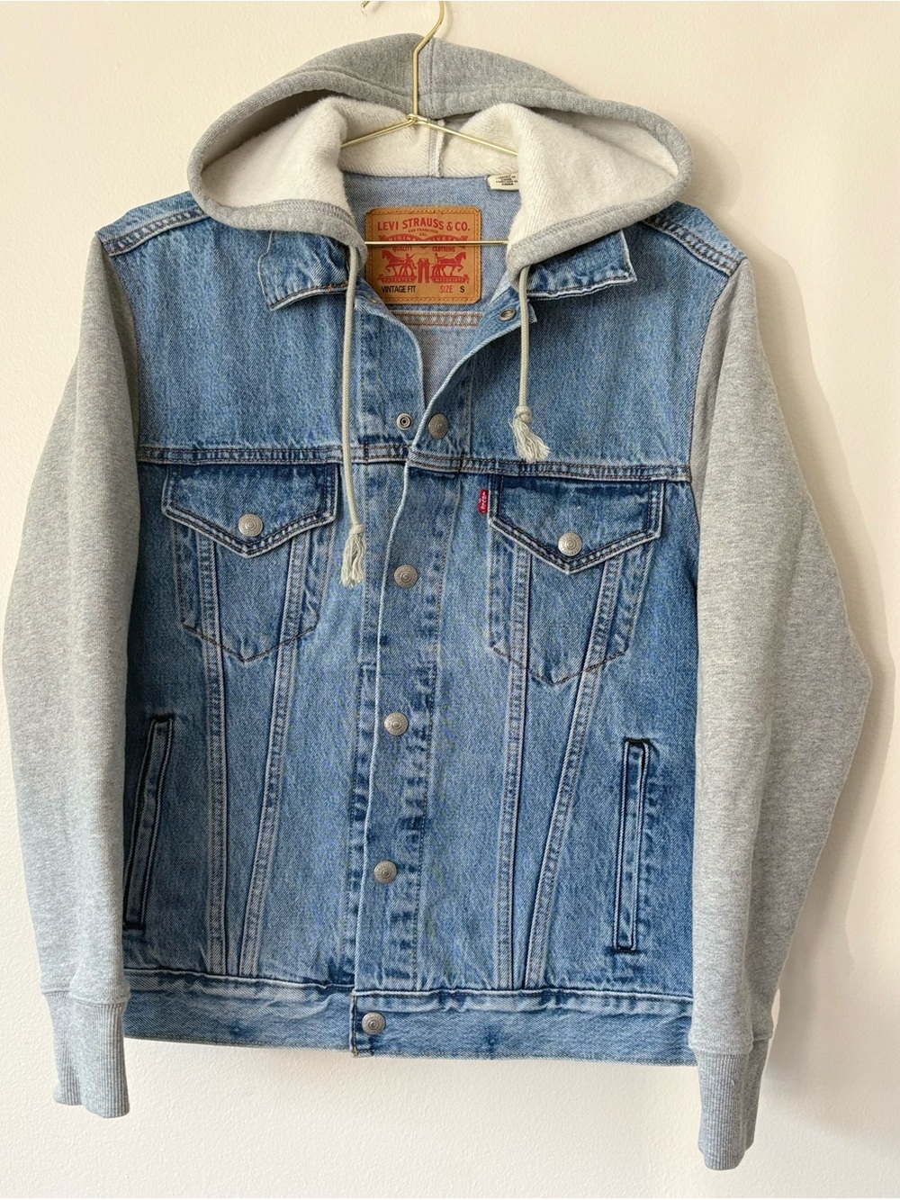 Levi’s Vintage Fit Denim Hoodie Jacket Gray Sweatshirt Sleeves Size S